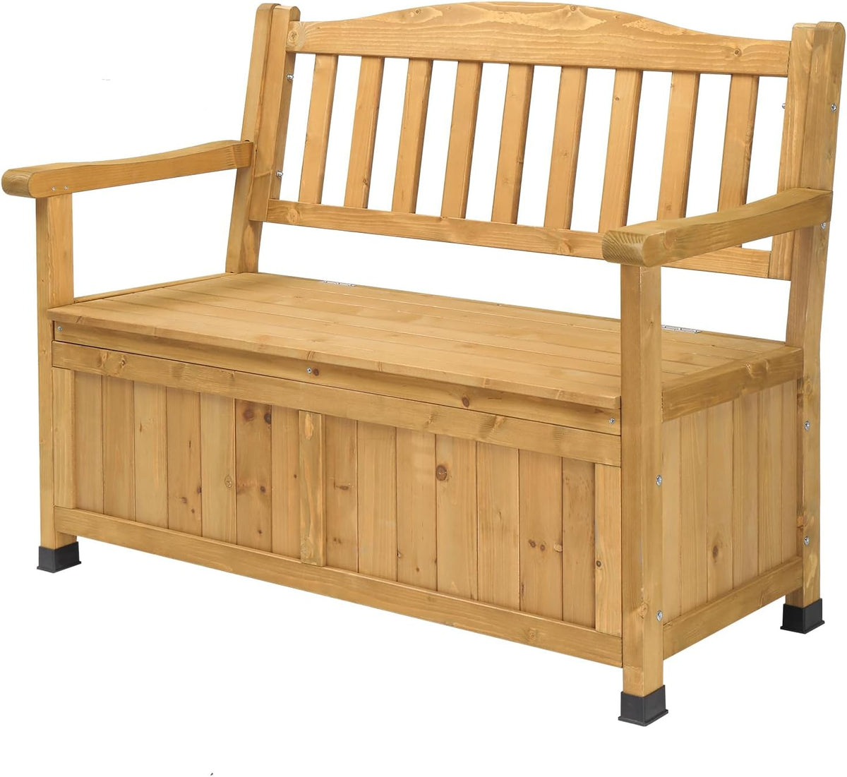 Outdoor Wood Storage Bench Deck Box, Entryway Porch Storage Bench, Wood Loveseat for Garden, Lawn, Balcony & Yard