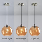 Amber Glass Pendant Lights Kitchen Island Globe Pendant Light Fixtures Modern Pendant Lighting for Bedroom Living Dining Room Light Fixture (9.84 in, 1 Pack)