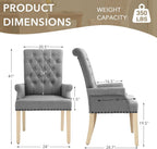LOULENS Fabric Dining Chair, Modern Upholstered Armchair with Nailheads Trim & Wooden Legs, High-Back Accent Chair for Kitchen, Dining Room, Living Room and Bedroom, Light Grey