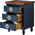 Vintage Farmhouse End Table with Floral Knobs – 19" Rustic Nightstand with 3 Drawers and Gourd Legs,Bedside or Sofa Accent Table, Almost Fully Assembled (Antique Blue)