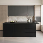 homary Kitchen Island with Storage & Wine Rack, 72" Modern Black Kitchen Cabinet with Wood Top, Large Fixed Island with 3 Drawers & 6 Adjustable Shelves, Without Bar Stools
