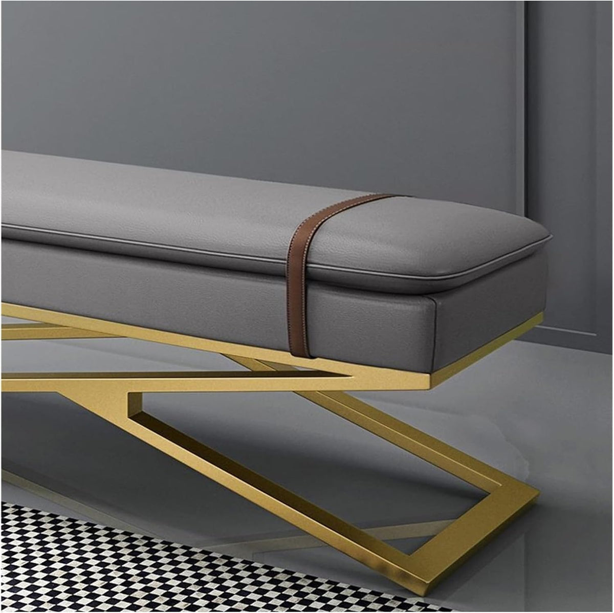 Modern Modern Entryway Bench Leather Upholstered Dining with Metal Base, Padded Seat Accent Foot for Bedroom End of Bed/Living Room Entryway(Dark Grey)