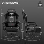 N-GEN GAMING Gaming Chair with Footrest, Lumbar, High-Back, All Black | Reclining Backrest, Linkage Armrests, Durable PU Leather, Adjustable Comfort for Extended Computer, Desk, or Home Office Use