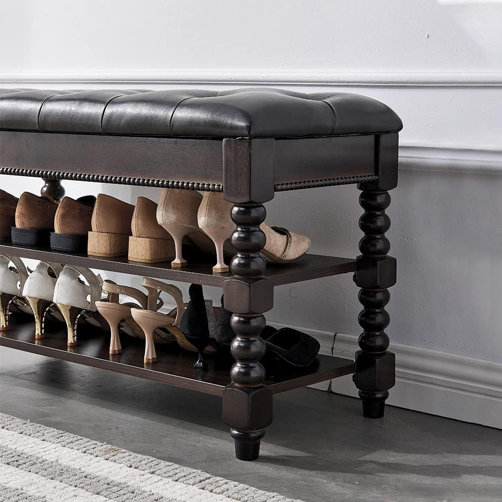 LEILISI Shoe Bench, Wood Storage Bench with Cushion Seat, Shoe Rack with Hidden Storage Space for Entryway Living Room Bedroom Hallway (Walnut, 39.4'')