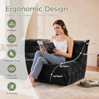 SUYOLS Bean Bag Chair, Loveseat Fireside Chair Large Bean Bag Sofa for Adults, Memory Foam Two Seater Couch Gaming Chairs with Comfy Design, Lazy Floor Sofa for Living Room, Bedroom, Dark Gray
