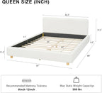 Merax Queen Size Boucle Upholstered Platform Bed Frame with Headboard,Modern Soft Fabric for Bedroom with Wood Slats Support for Bedroom