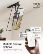 monTEK Motorized Ceiling TV Mount for 32-75 Inch TVs, Holds up to 121 lb | Lower VESA fit helps avoid ceiling contact; electric flip-down, remote/app/voice, max VESA 600x400 mm, flat/pitched ceilings