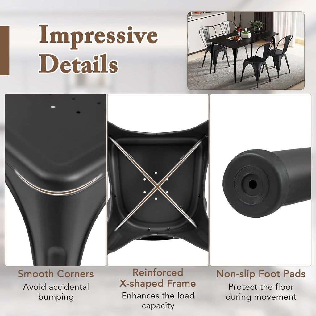 Giantex Metal Dining Chairs Set of 4, Farmhouse Kitchen Chairs with Removable Backrest, Space-Saving Stackable Bistro Cafe Side Chairs for Dining Room, Living Room, Restaurant (Black)