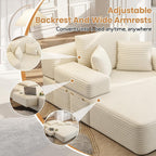 60.2 Inch Chaise Lounge Chair Indoor, Oversized Chaise Lounge with Adjustable Backrest and Armrests, Luxurious Corduroy Convertible Sofa Bed with Storage Pocket for Small Spaces, Apartment (Beige)