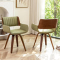LUNLING Swivel Accent Faux Leather Dining Chairs Set of 2 Mid Century Modern Chairs with Wooden Legs/Armrest/Upholstered Seat/Adjustable Foots for Kitchen Dining Room Desk Chairs Green