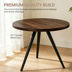 34.6" Round Dining Table Set for 2, Walnut Small Dining Room Set | Space-saving MDF Tabletop, 2 Beige PU Leather Chairs, Great for Modern Kitchen, Coffee, Restaurant, Office, Sturdy & Seamless