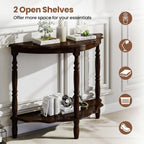 Giantex 42" Half Moon Console Table, 2-Tier Semi-Circle Entryway Table with Storage Shelf & Carved Rubber Wood Legs, Vintage Round Curved Sofa Tables for Living Room, Hallway, Entrance