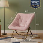 Tiita Comfy Folding Saucer Chair for Adults, Moon Chair, Pink | Soft Faux Fur Seat, Metal Frame Structure, Cozy Accent Seating for Reading and Relaxing in Bedrooms, Living Rooms and Dorms