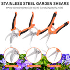 ACHRWFQ 3 Pcs Garden Shears, Stainless Steel Gardening Scissors, Pruning Shears for Gardening, Pruning Scissors for Flowers Fruit Tree
