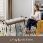 HEAH-YO Modern Dining Bench, 51 Inches Entryway Bench with Armrests, Upholstered Chenille Fabric End of Bench for Bedroom, Grey