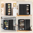 Yizosh Metal Storage Cabinet with 2 Doors and 4 Adjustable Shelves - 71" Black Kitchen Pantry Storage Cabinet, 4-Tier Tall Steel Cabinet Locker for Kitchen, Living Room, Dining Room