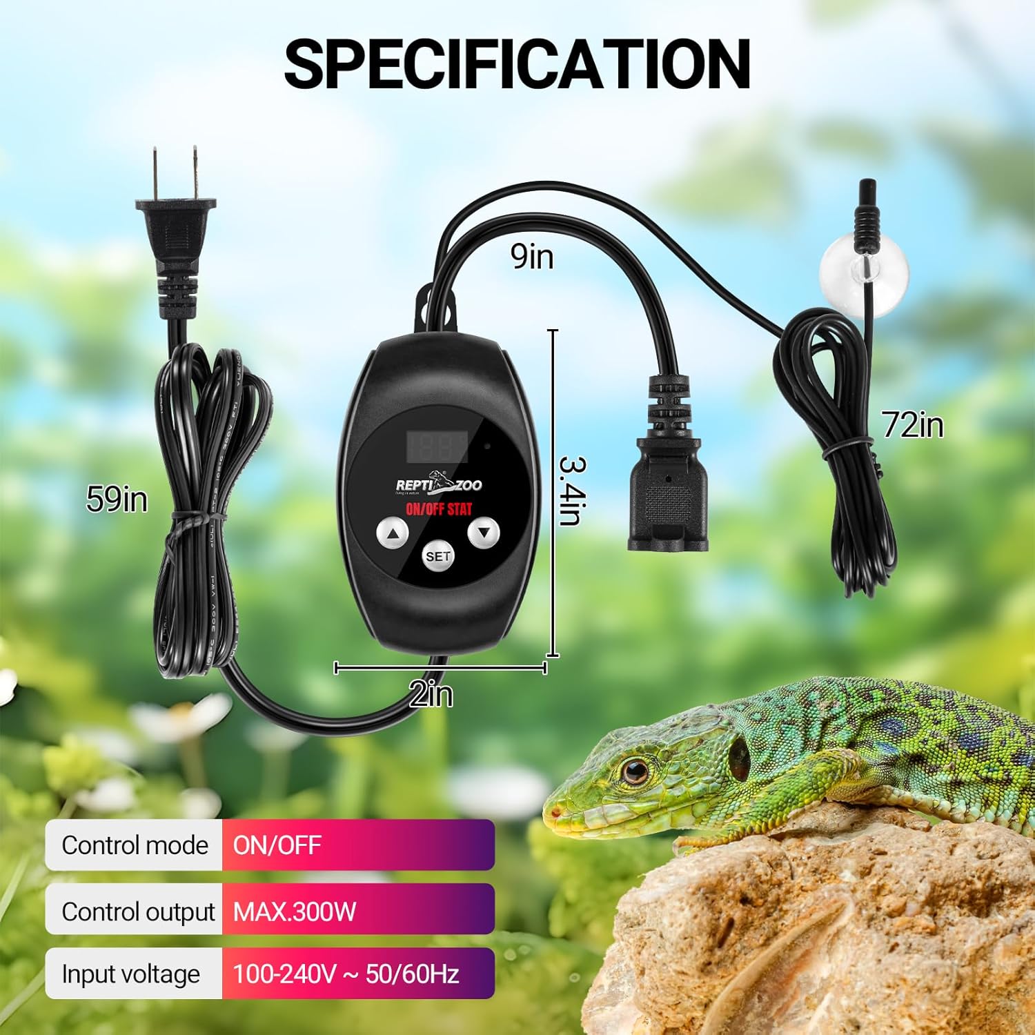 REPTI ZOO Reptile Thermostat Wide Range Temperature Controller Reptile Heat Pad Digital Thermostat Waterproof Seedling Heat Mat Thermostat for Turtles, Lizards, Frogs, Hermit Crabs, Snakes, Plants