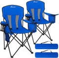 Camping Chairs for Adults 2 Pack, Folding Chair with 4-Can Cooler Bag & Cup Holder, Portable Heavy Duty Outdoor Chair with Mesh Back for Camping, Beach, Lawn, Fishing, Blue
