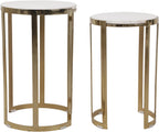 Elegant End Table, Side Table, or Night Stand for Room Decor - Round Metal Accent Table with Marble Top for Small Spaces - Perfect for Home, Bedroom, or Living Room Set of 2 - 22", 20" White & Gold