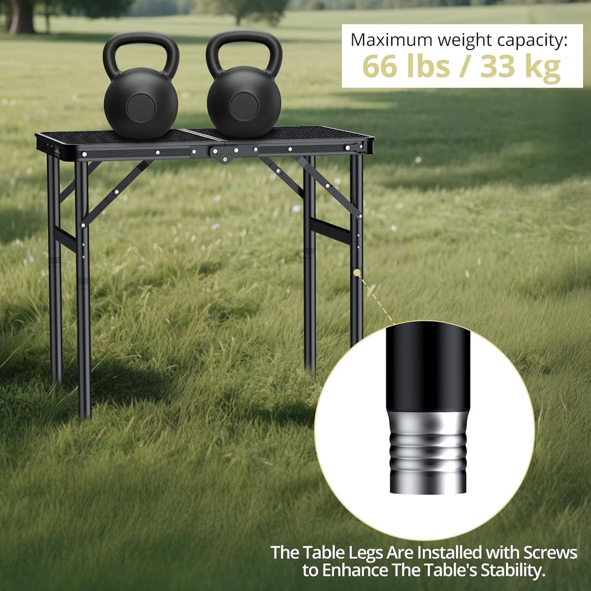 Anbte 2ft Folding Camping Grill Table Max 29.5", 3 Adjustable Height, Black | Heat-Resistant Mesh Tabletop, Waterproof, Portable Metal Grill Table, Lightweight, For Camp Cooking BBQ Outdoor, 23" X 16"