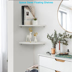 JORIKCHUO 10 inch Corner Wall Shelf Set of 2, Solid Wood Corner Floating Shelves for Wall, Round End Wall Mounted Floating Shelf for Bedroom, Living Room and Kitchen (White-10 inch)