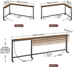 MAHANCRIS 102.3" Console Table with Adjustable Height(24.3"-32.7"), 5.9" Sofa Table Narrow Long with Outlet, L-Shaped Behind Couch Table, Skinny Console Table, Small Space, Rustic Brown CTHR826E01