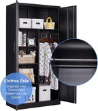 Yizosh Metal Armoire Wardrobe Closet Cabinet for Hanging Clothes with Lock Doors, -72" Steel Lockable Wardrobe Storage Locker Clothes Organizer for Bedroom, Laundry Room (Black)