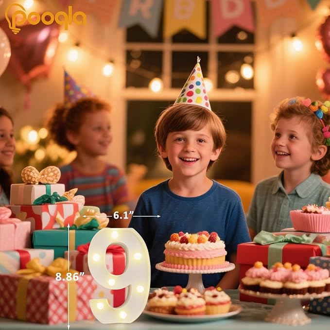 Pooqla Colorful Lighted Numbers with Remote, 35 Colors Light Up Numbers for Party, RGB LED Marquee Number Lights Gift for 9th Birthday Decorations, Wedding, Bar, Night Light, Home Decor, Number 9