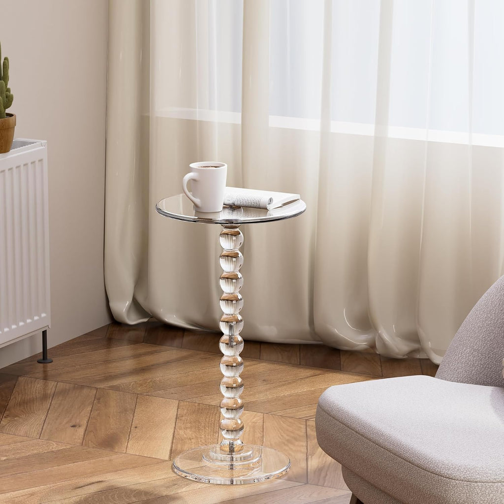 Acrylic Side Table, End Table Round Top with Solid Post for Living Room, Bedroom, Balcony, Easy Assembly,Clear,One Size