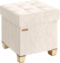 SONGMICS Storage Ottoman, Textured PU Leather Footstool with Legs, Footrest with Cushion, for Living Room and Bedroom, 15 x 15 x 15.7 Inches, White, Minota Collection ULSF523WD01