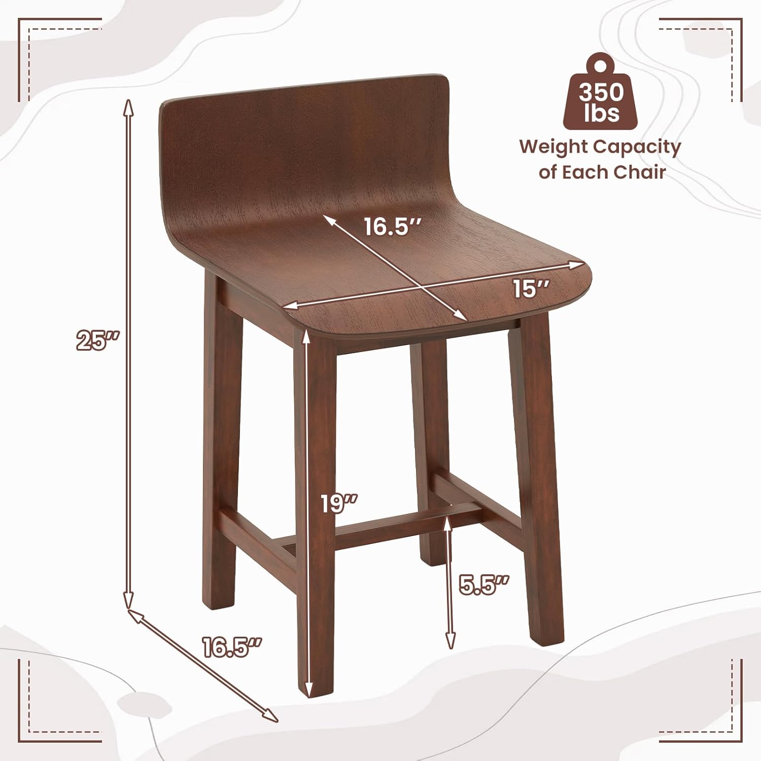 GOFLAME Swivel Dining Chairs Set of 4, Farmhouse Kitchen Chairs with Low Backrest and Curved Seat, Accent Side Chairs with Solid Rubber Wood Frame for Dining Room, Restaurant, Walnut