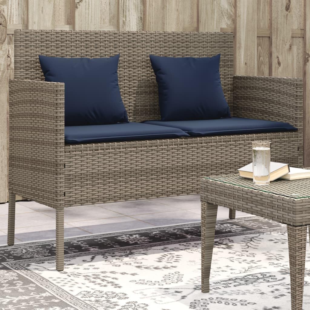 Gray Patio Bench with Storage, PE Rattan Outdoor Storage Bench with Cushions and Waterproof Bag, Garden Seat for Cushions and Towels