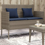 Gray Poly Rattan Patio Storage Bench with Cushion, Outdoor Seat with Waterproof Bag for Cushions and Towels