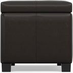 SIMPLIHOME Dover 36" Wide Vegan Leather Storage Ottoman in Tanners Brown | Contemporary ottoman with lift-top and safety hinges; upholstered rectangle storage bench for living room and entryway.