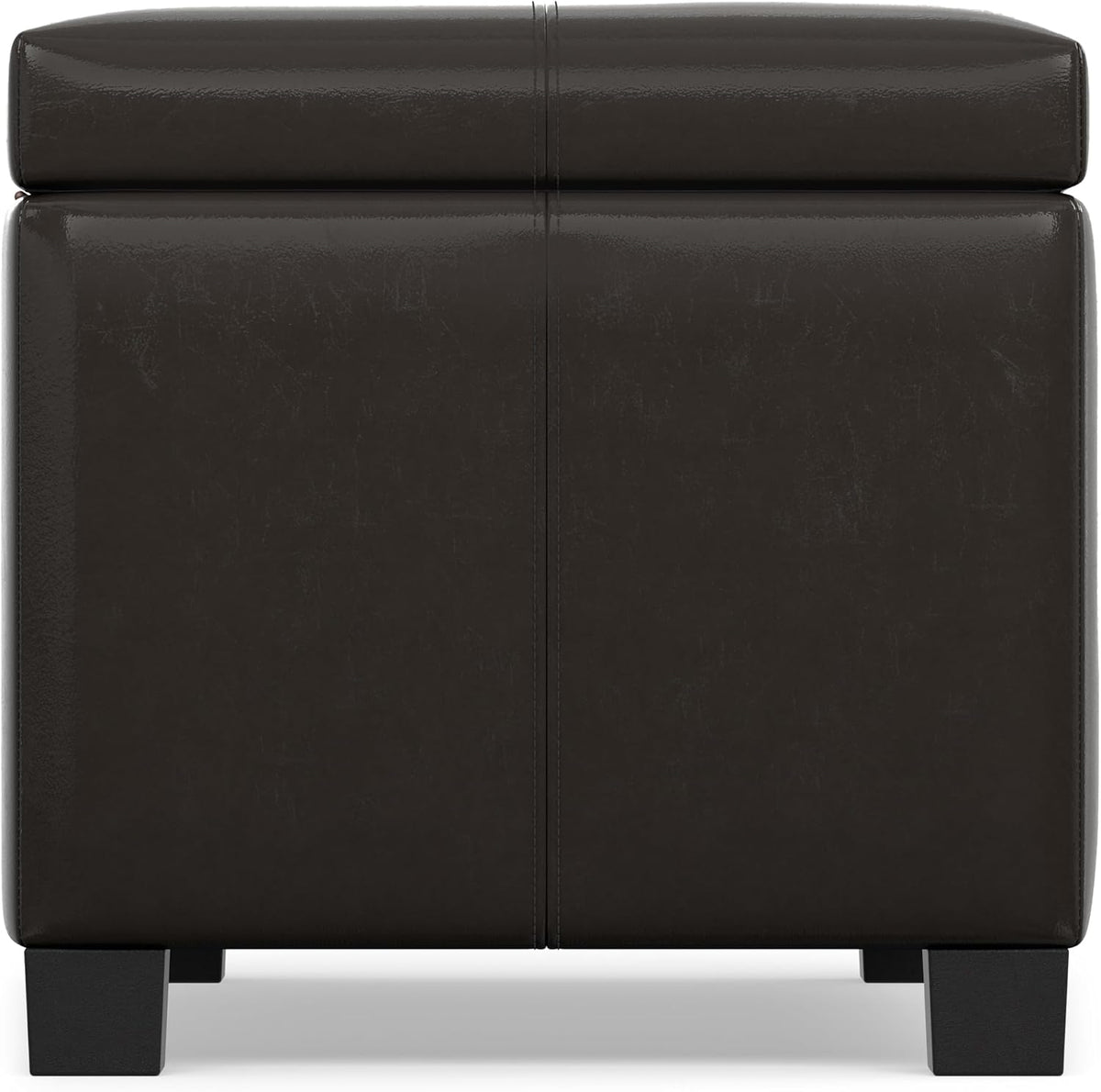 SIMPLIHOME Dover 36" Wide Vegan Leather Storage Ottoman in Tanners Brown | Contemporary ottoman with lift-top and safety hinges; upholstered rectangle storage bench for living room and entryway.