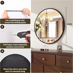 24 Inch Round Mirror - Circle Mirrors for Bathroom, Entryway and Living Room Wall Decor, Modern Hanging Vanity Mirror, Matte Black Circle Decorative Wall Mirror