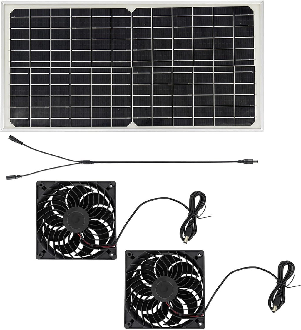 20W Solar Exhaust Fan for Chicken Coop, Sheds, Greenhouses, Dog Houses, Windows, Attics, Solar Powered Fan with Metal Frame, Easy Plug and Play Installation