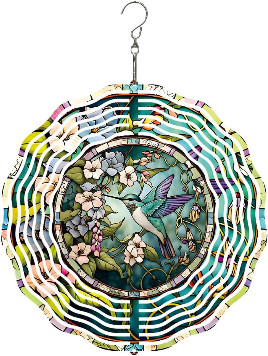 Hummingbird Metal Wind Spinners Outdoor, 3D Hanging Garden Decor for Women Mom Grandma, 25cm/ 9.84in 3D Wind Spinners for Garden Decor for Patio,Yard,Outdoor