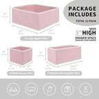 Cupic Cupid Drawer Organizer, Dresser Organizers, Foldabe Drawer Organizer Clothes, Closet Organization and Storage Dividers for Socks, Underwear and Diaper, Set of 12, Pink