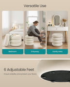 SONGMICS Vanity Stool, Round Ottoman with Storage, Upholstered Foot Stool, Removable Lid, for Living Room, Bedroom, Easy Assembly, 16.9 x 16.9 x 18.5 Inches, Velvet Fabric, Cream White ULOM018LH01