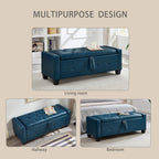 Storage, Bench for Bedroom,Living Room,Hallway, Upholstered Tufted Faux Leather Ottoman Blue