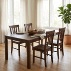 COSTWAY Wood Dining Chairs Set of 4, Solid Rubber Wood Kitchen Side Chair w/Wide Contoured Seat & High Back, Armless Farmhouse Accent Chairs for Kitchen, Living Room, Small Dining Nooks (Dark Brown)