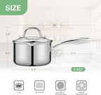 2.0 Quart Stainless Steel Pot Saucepan with Glass Strainer Lid, Sauce Pot with Two Side Spouts, Induction Cooking Pot, Multipurpose Sauce Pan with Lid for Cooking