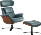 CHITA Genuine Leather Reclining Swivel Accent Chair with Ottoman, Teal | Eames Swivel Chair with Adjustable Backrest and Headrest for living Room & Office, 34.3"Dx31.1"Wx39.4"H, 350 Lbs Capacity