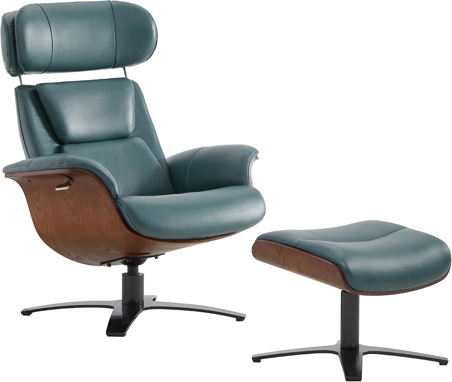CHITA Genuine Leather Reclining Swivel Accent Chair with Ottoman, Teal | Eames Swivel Chair with Adjustable Backrest and Headrest for living Room & Office, 34.3"Dx31.1"Wx39.4"H, 350 Lbs Capacity
