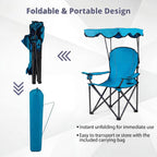 GYMAX Camping Chair, Folding Outdoor Lawn Chair with Canopy, Carry Bag & Cup Holder, Portable Heavy Duty Camp Chair for Outside Travel, Picnic, Beach Soccer Chairs