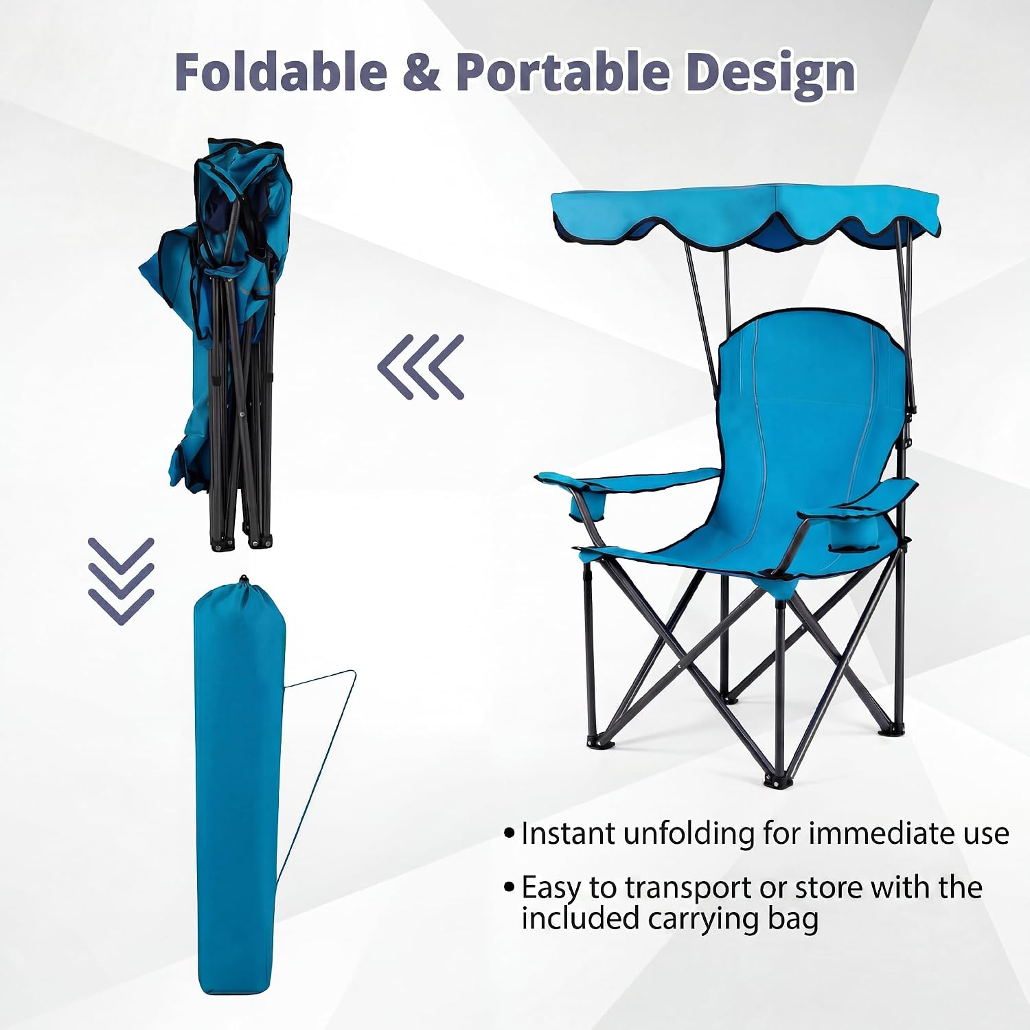 GYMAX Camping Chair, Folding Outdoor Lawn Chair with Canopy, Carry Bag & Cup Holder, Portable Heavy Duty Camp Chair for Outside Travel, Picnic, Beach Soccer Chairs