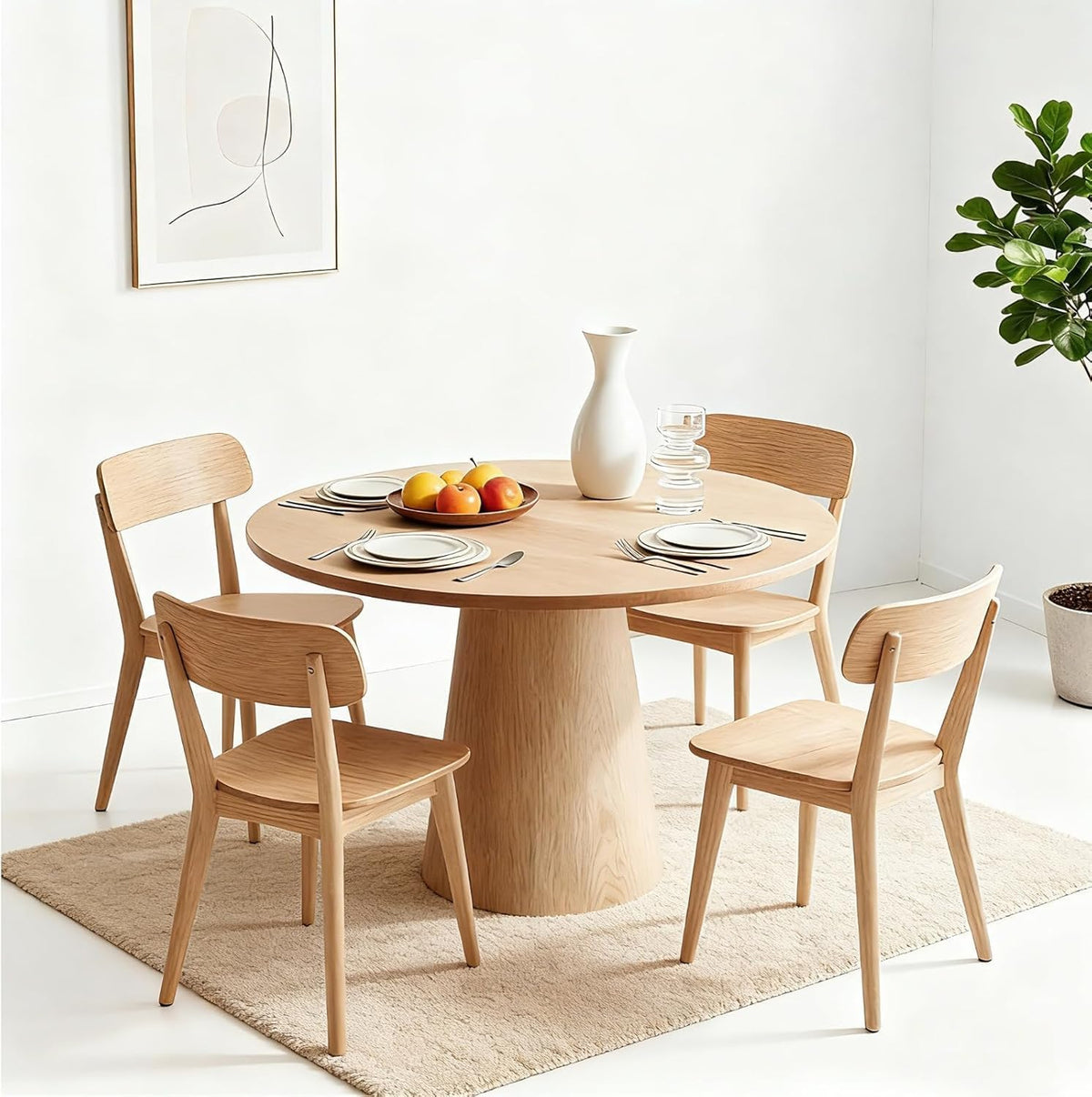 43 Inch Round Dining Table for 4-6 Person,Rustic Circle Kitchen Table with MDF Finish Tabletop and Wood Strip Columns Base for Kitchen Dining Room（Wood）