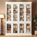 70.8" Tall Farmhouse Modular Kitchen Pantry Cabinet with Glass Doors & Wooden Storage Hutch with Six-Tier Adjustable Shelves, White，2pcs