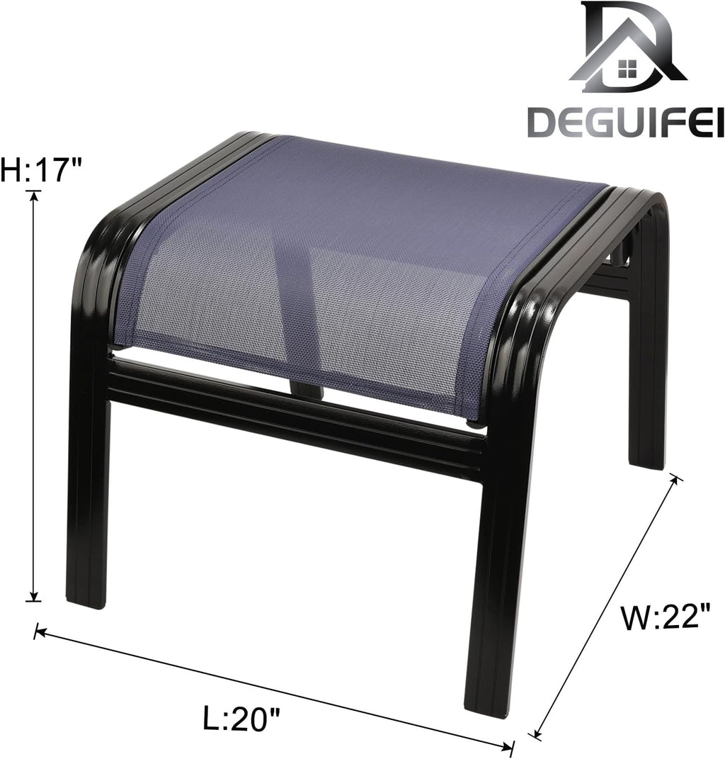 Deiguifei Outdoor Footstools Patio Ottoman All Weather Aluminum Indoor Outdoor Small Seat Foot Rest 2 Set Navy Blue